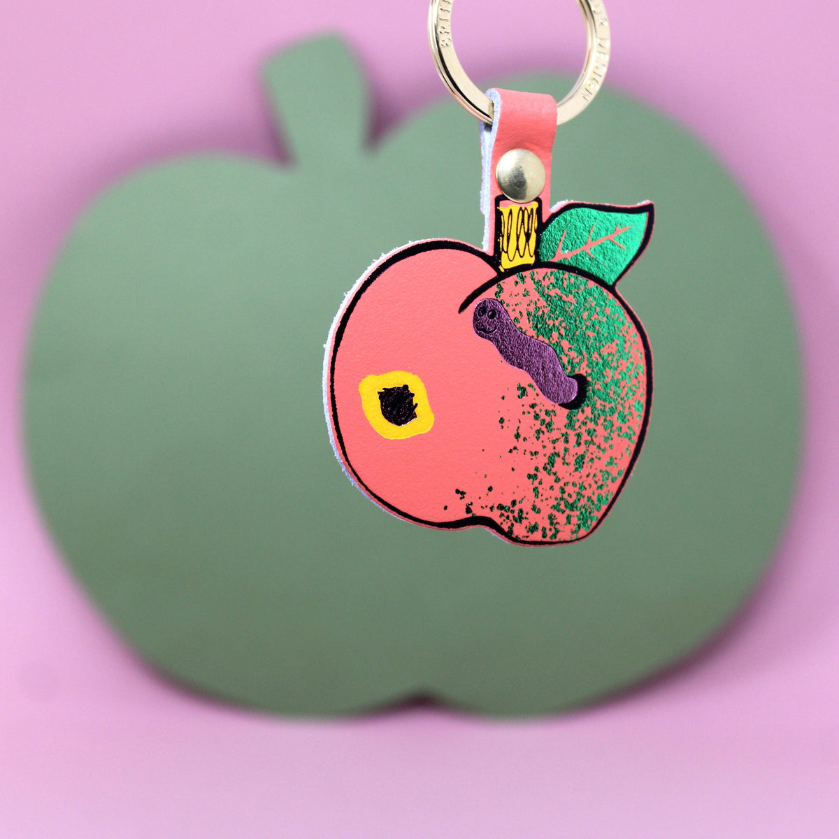 Juicy Apple Keyring showing gold plated hardware