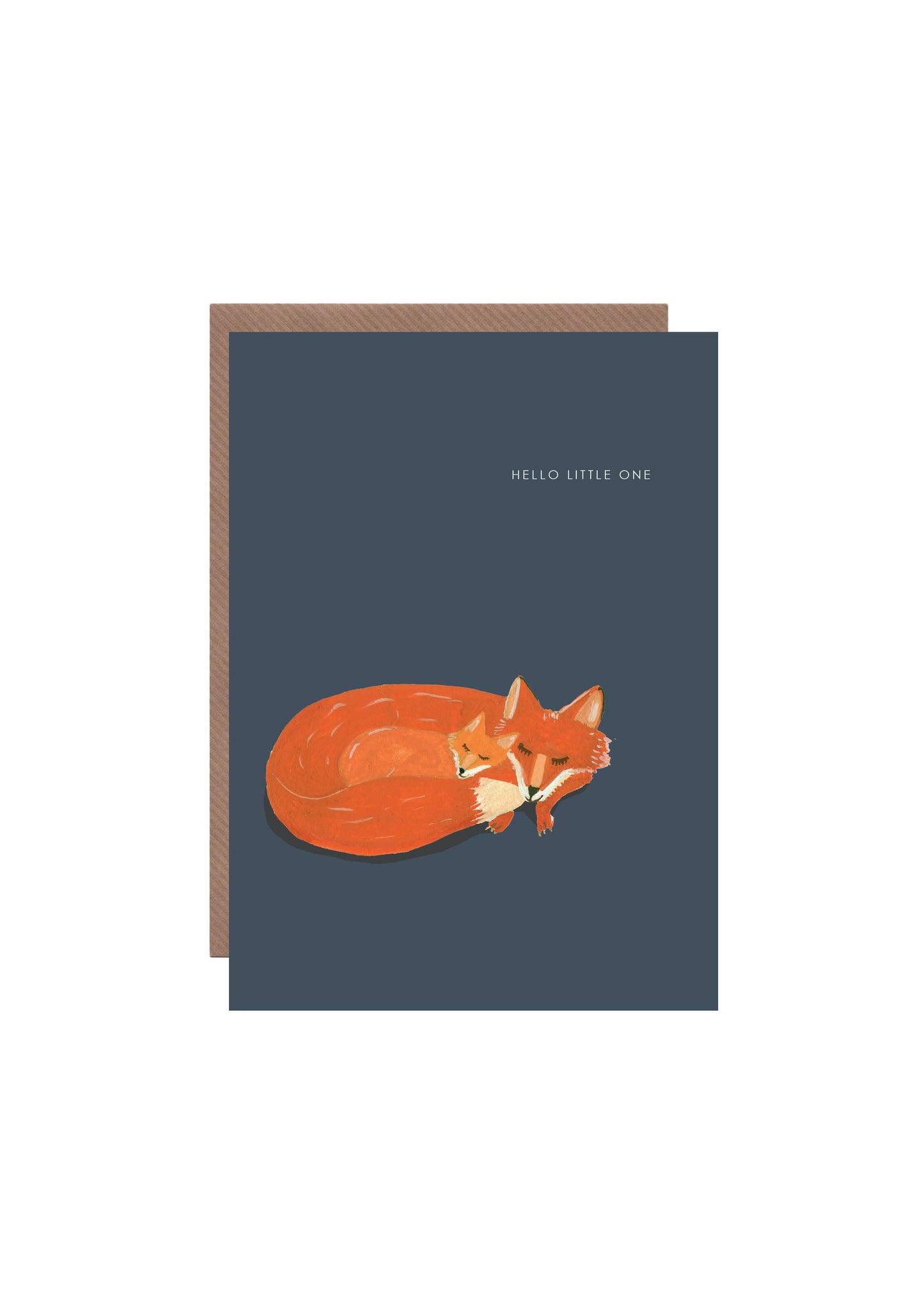 Fox and Cub New Baby Greetings Card with 'Hello Little One' text, eco-friendly, 5x7 inches