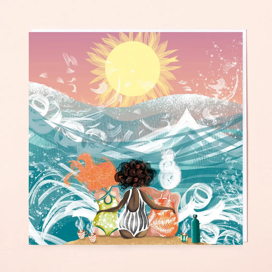 Sustainably sourced wild swimming themed square card with white envelope