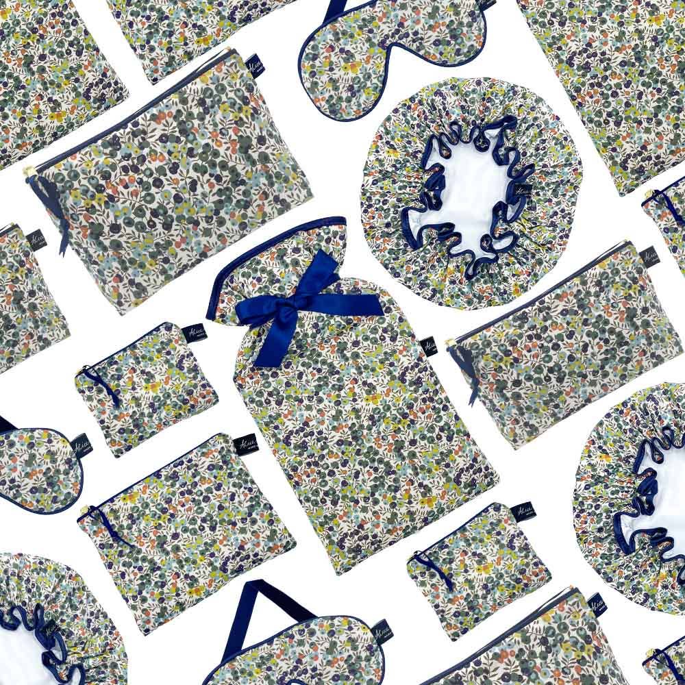 Collection of Alice Caroline products in Liberty Wiltshire Woodland print, including face cloth