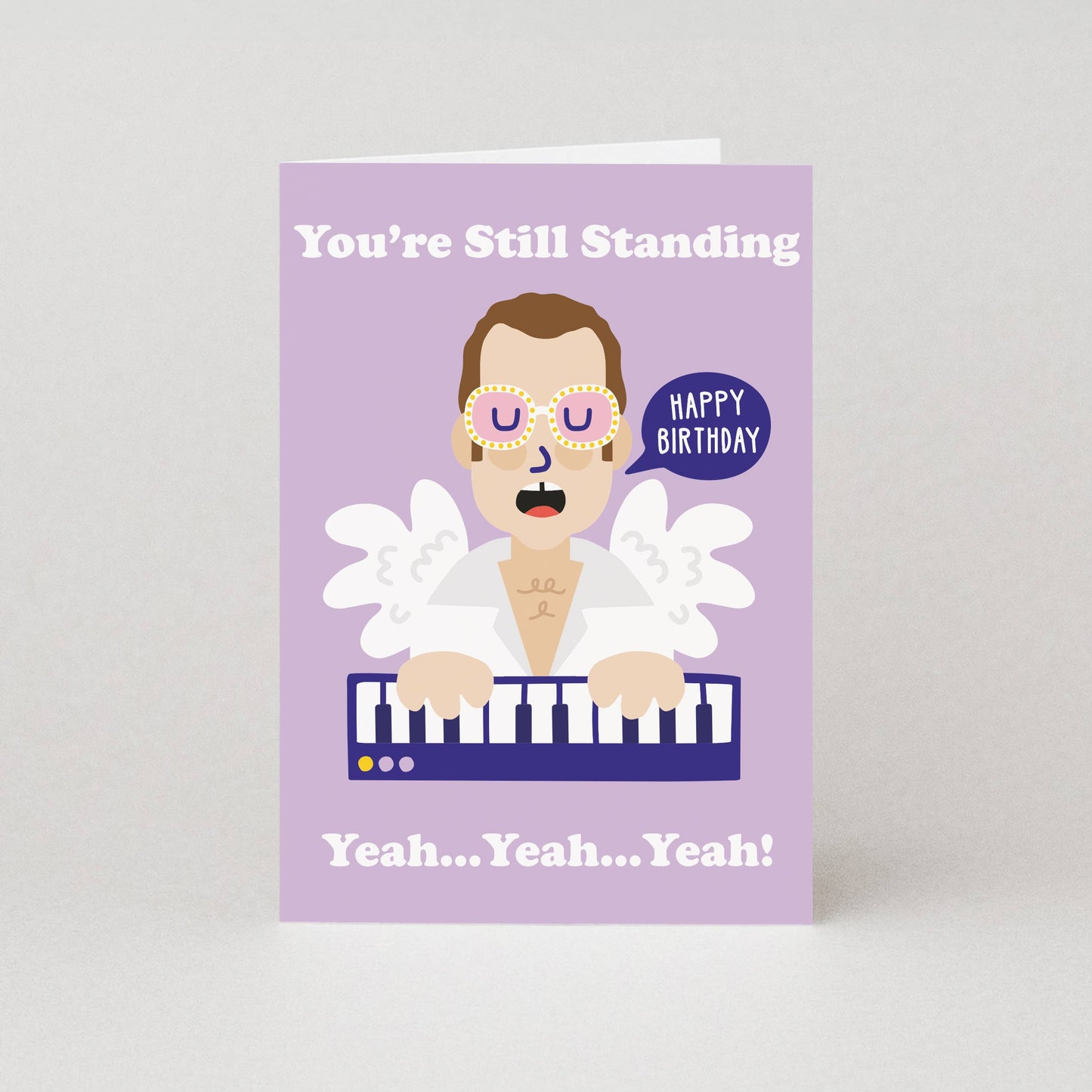 The Rocket Man himself serenades on the front of this birthday card, singing "You're still standing! Yeah, Yeah, Yeah!" and a little "happy birthday" to top it off - this is the perfect gift for someone who loves music and hates getting older. This colourful birthday card is a unique way to celebrate a big occasion