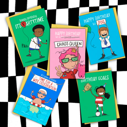 Cake Scientist card with bright yellow envelope