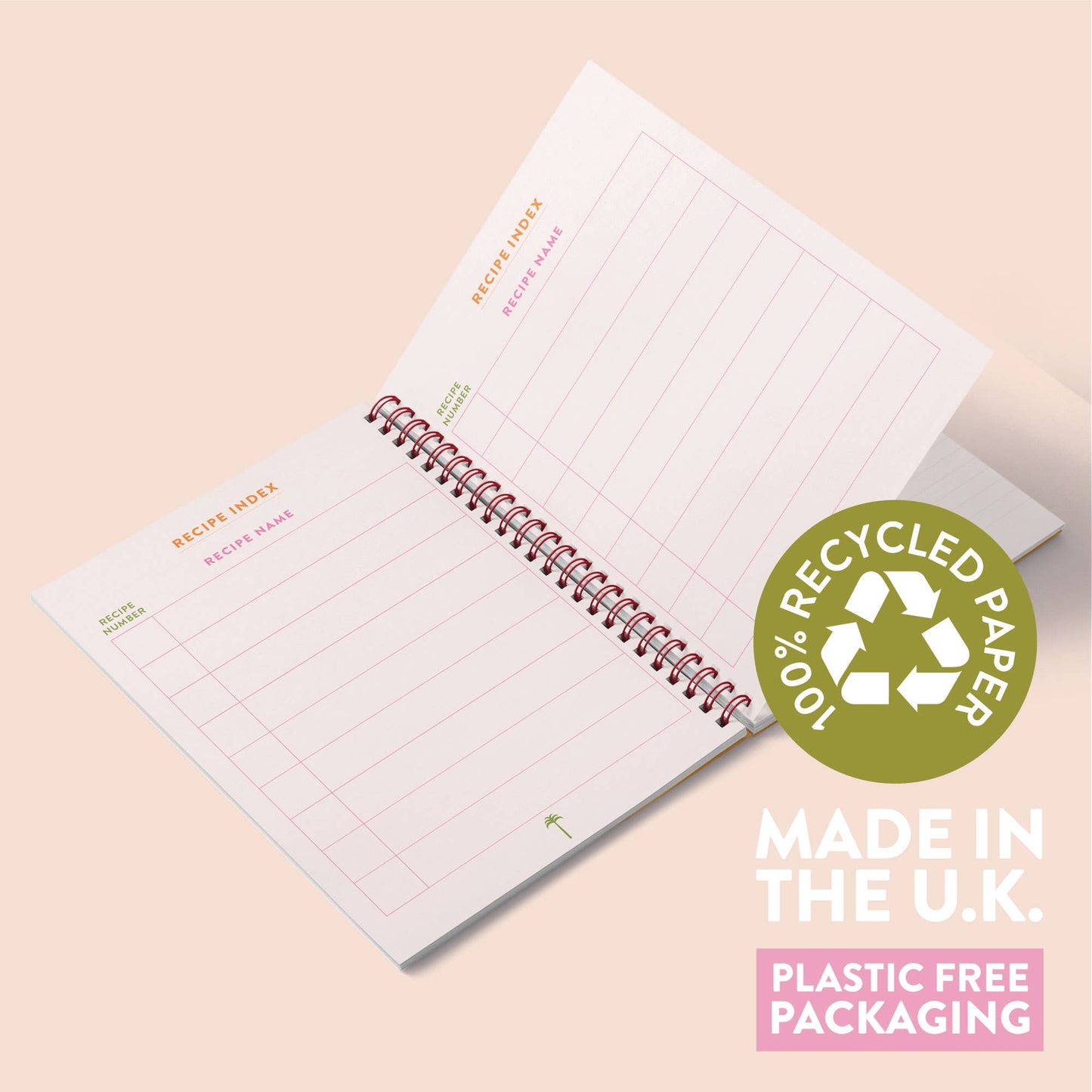 This wire-o bound, blank recipe journal are made up of 128 pages which include handy cooking conversions, index pages, 52 double spread recipe pages, and note pages at the back. With space to add up to 52 recipes. It’s deliciously colourful throughout with a fun, illustrated vine tomato cover.