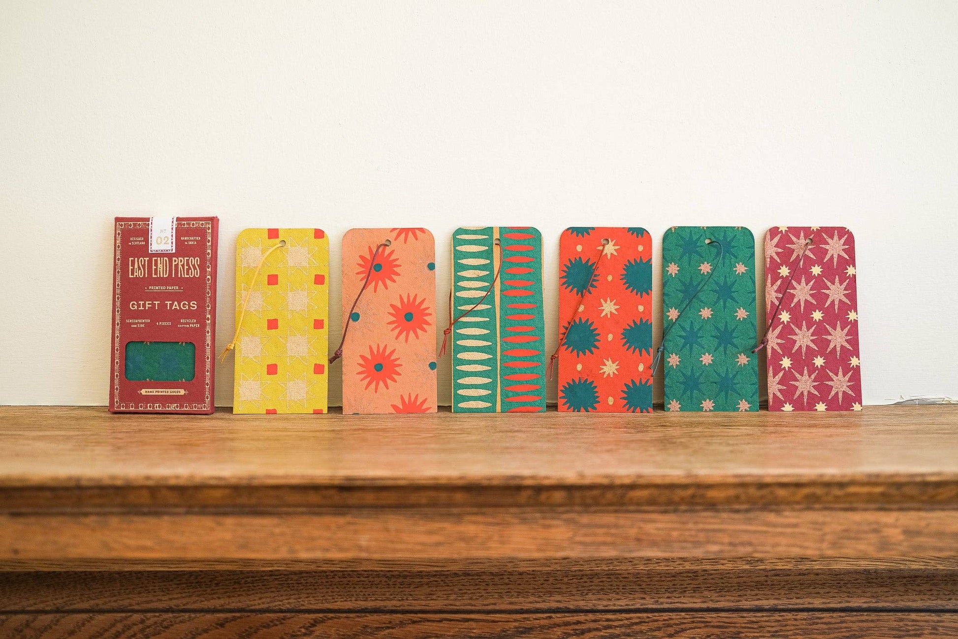 Hand screen printed Christmas Gift Tags by East End Press, recycled cotton paper, assorted festive designs