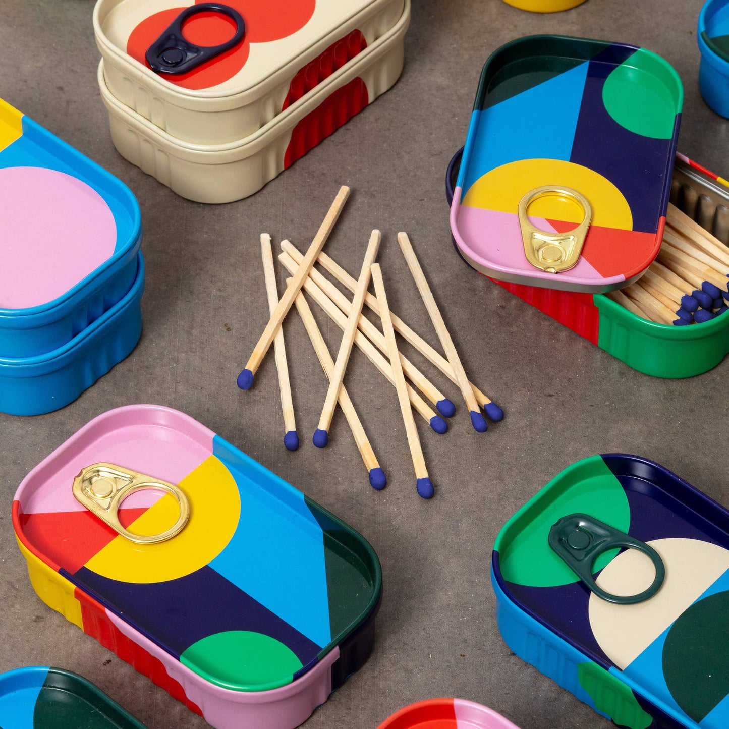 Open Block Design Tinned Safety Matches & Striker, showing premium matches