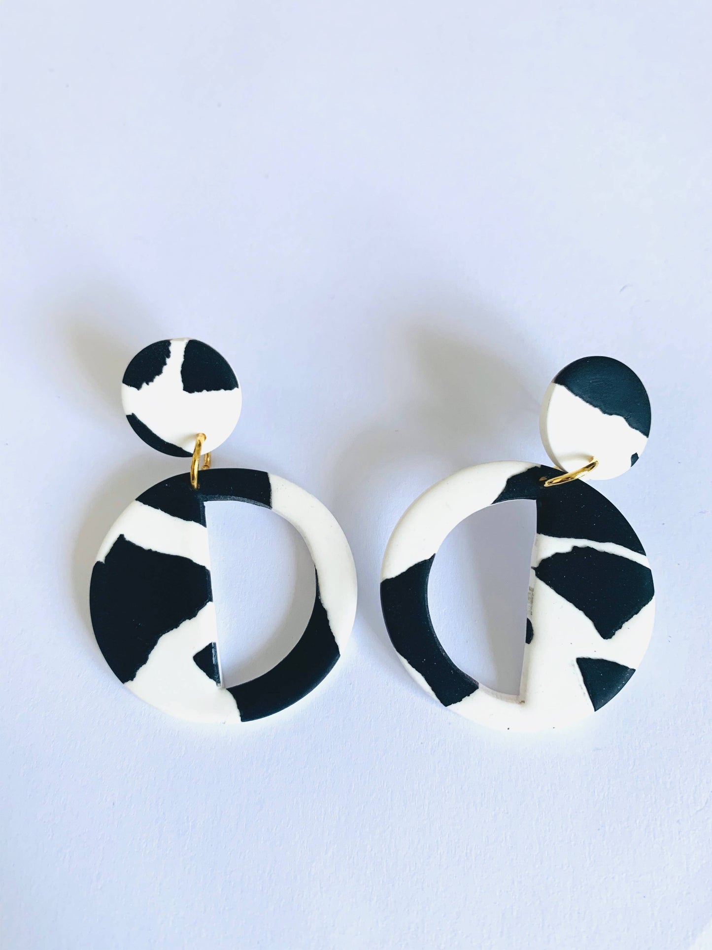 Helsinki Sky Large Deco Polymer Clay Earrings, modelled on ear