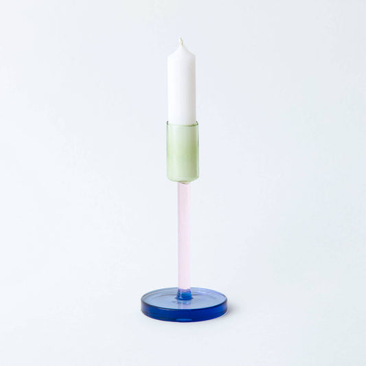 Elegant Tall Dual Colour Borosilicate Glass Candlestick, 150mm