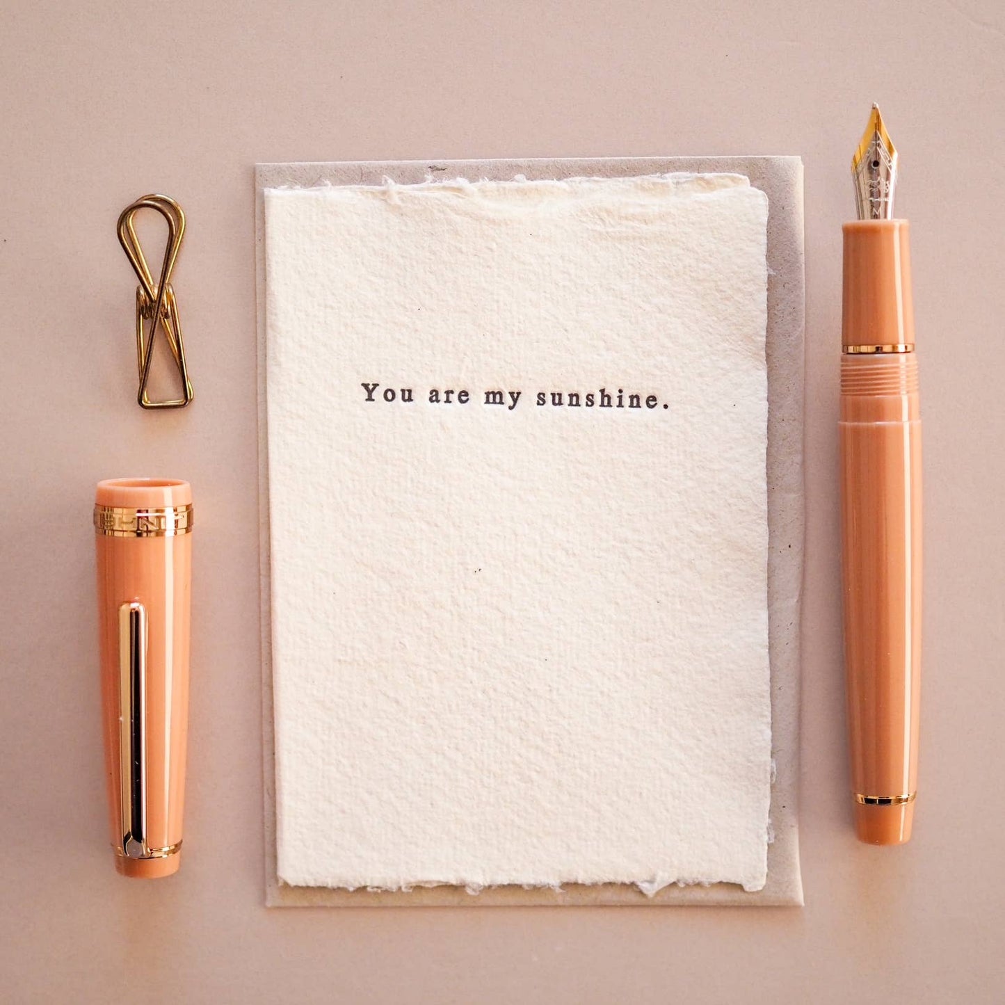 You Are My Sunshine hand letterpress printed mini card on handmade paper