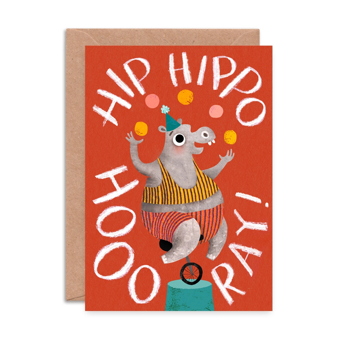 Set of six assorted circus animal greeting cards by Emily Nash, printed on sustainably certified matte card with recycled kraft envelopes, in a cardboard gift box.