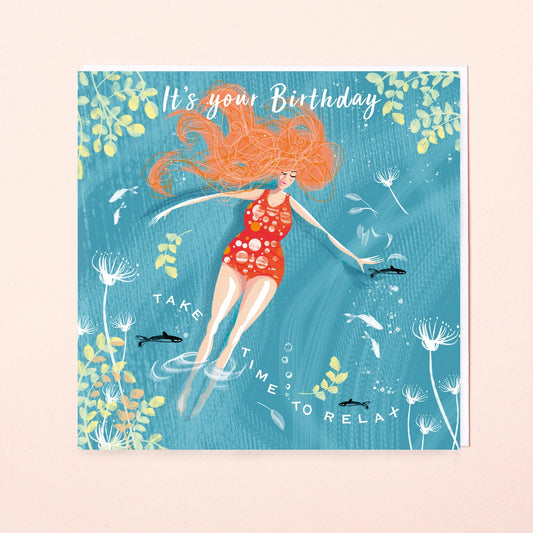 Eco-friendly wild swimming birthday card with premium white envelope