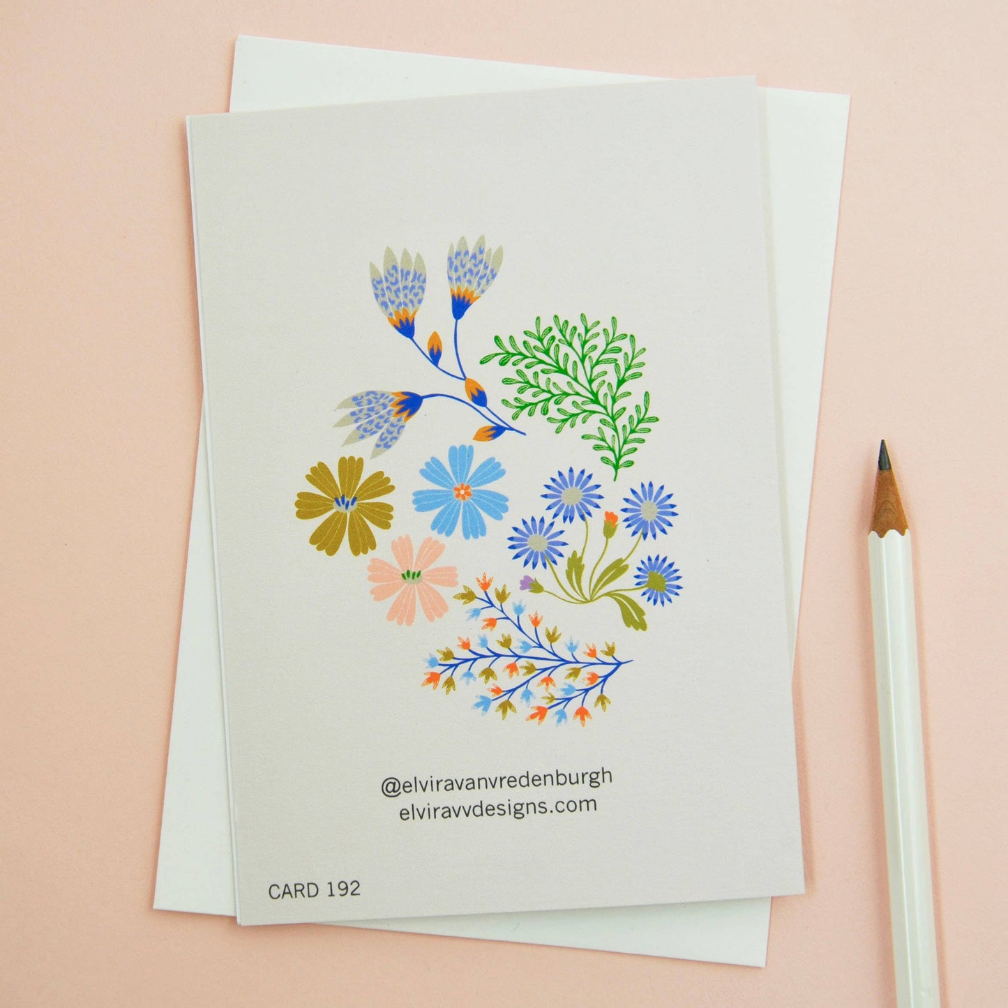 Close-up of sustainably sourced floral sympathy card with matt finish, blank inside
