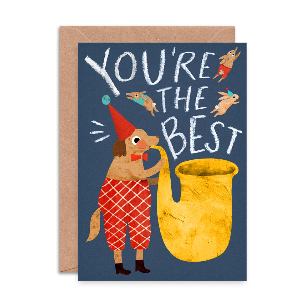 Set of six assorted circus animal greeting cards by Emily Nash, printed on sustainably certified matte card with recycled kraft envelopes, in a cardboard gift box.