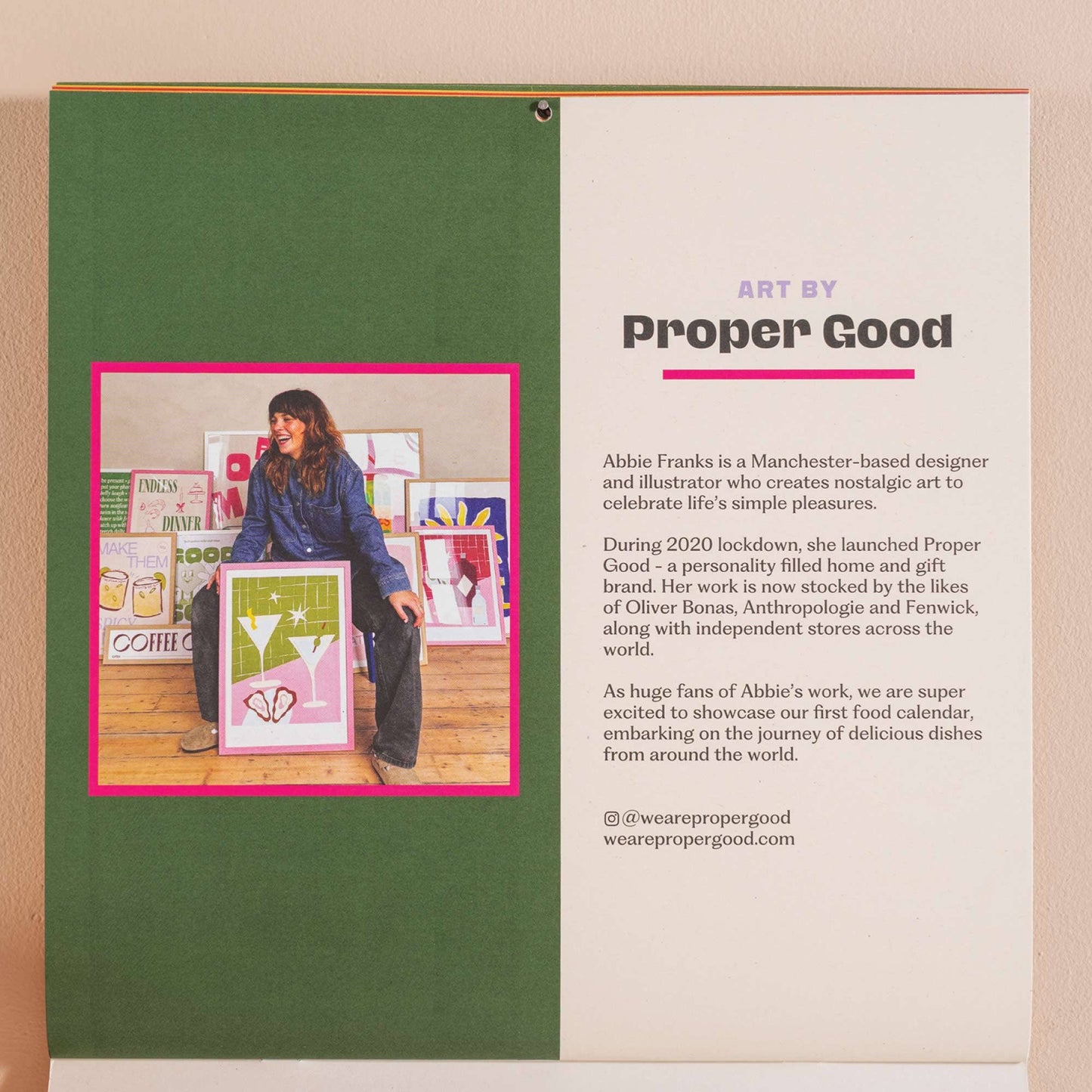 Proper Good 2027 wall calendar printed on recycled paper