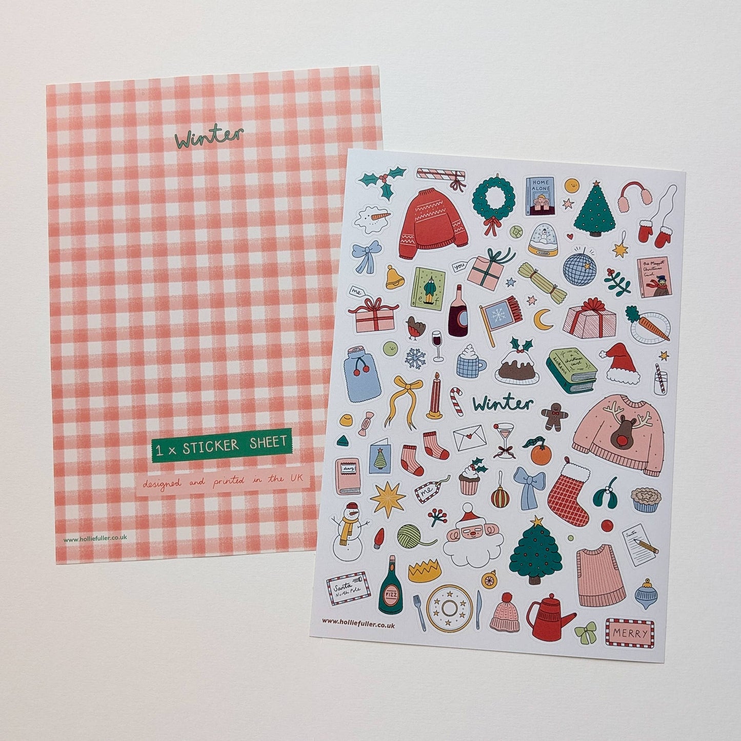 Winter Sticker Sheet by Holly Fuller – 60+ waterproof vinyl stickers on A5 sheet, UK designed seasonal art perfect for scrapbooking, journaling, and sustainable crafts.