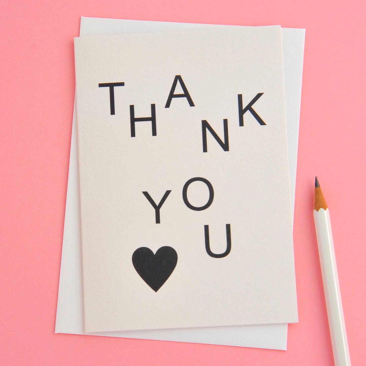 Sustainable 'Thank You' Card, Black & Cream Typography, 105x150mm, Blank, 350gsm Matt Card, Cream Envelope, Biodegradable Wrap