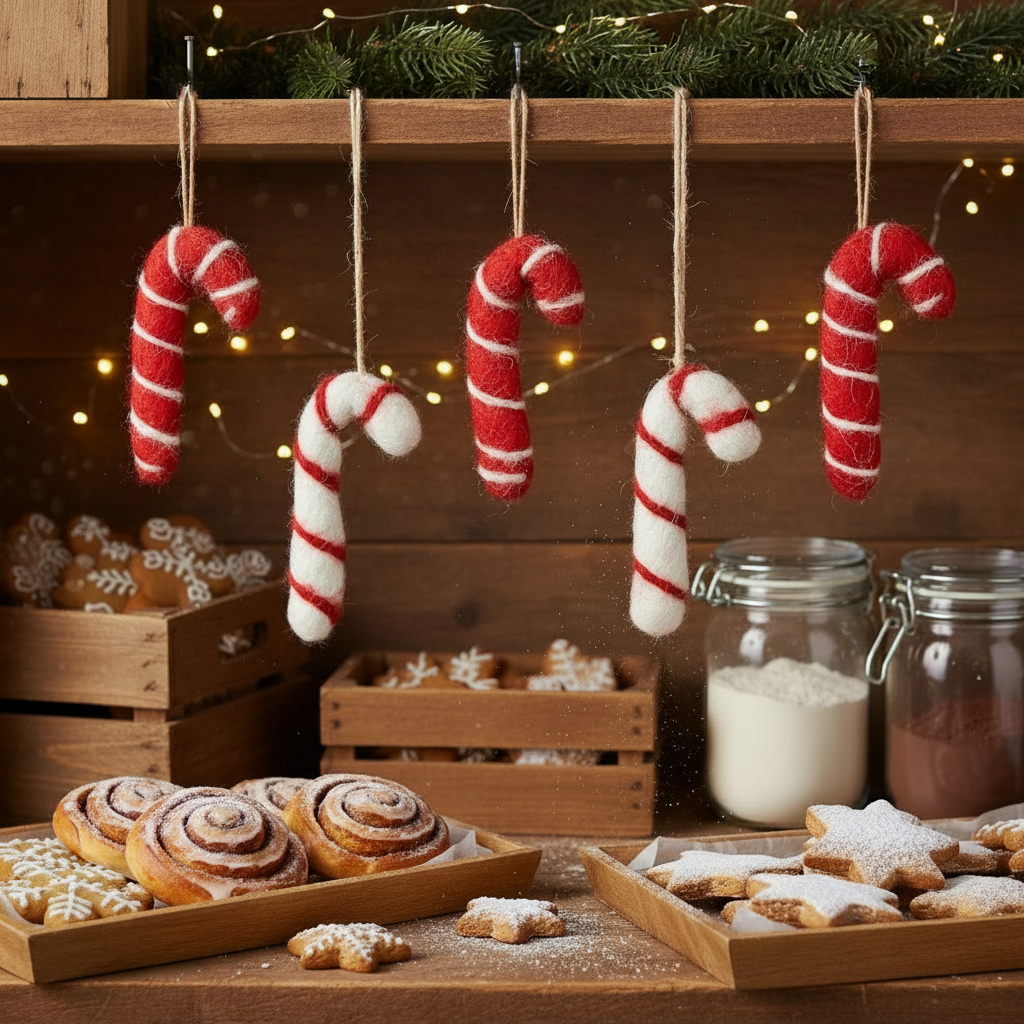 Felt candy cane hanging decorations set of 5 by Felt So Good