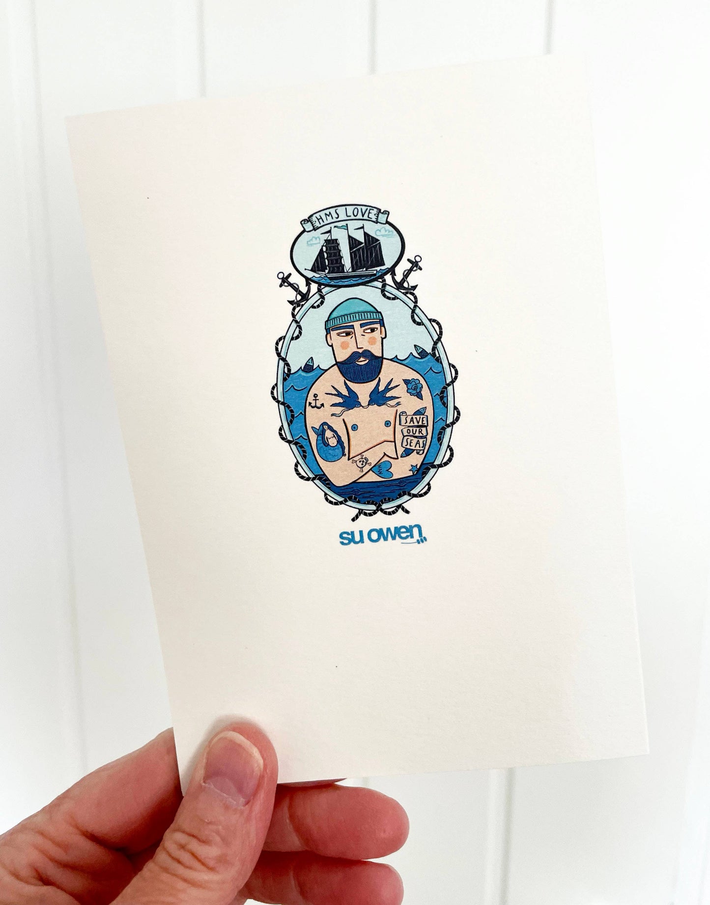 Sustainable Tattooed Sailor Illustration Greetings Card