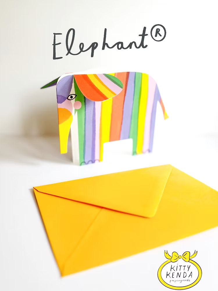 Kitty Kenda Rainbow Elephant A6 Standing Luxury Eco Card – 3D Folded