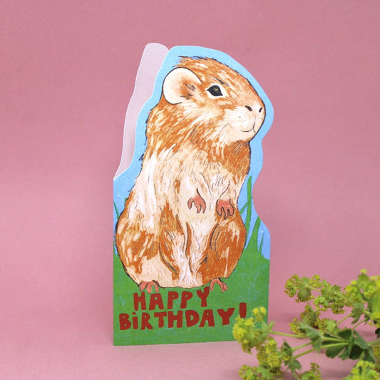 Close up of guinea pig illustration on shaped card