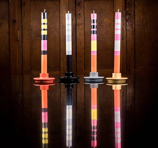 Four pack of colourful striped fair trade candles