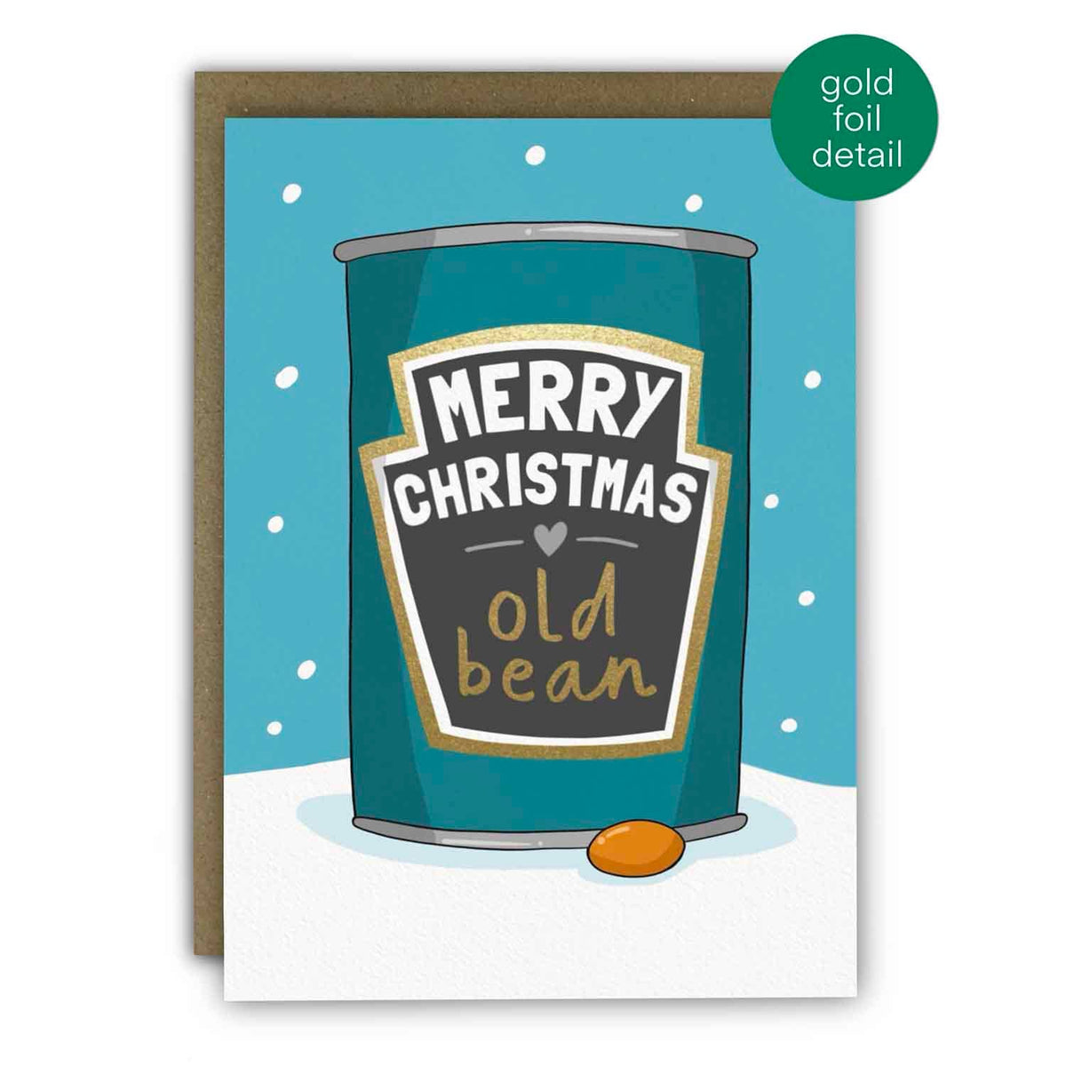 Funny Old Bean Gold Foil Christmas Card front view