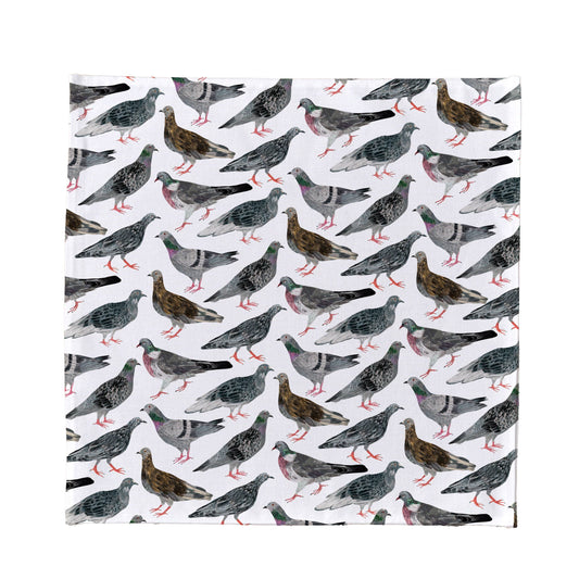 Uniquely illustrated pigeons dance across this delightful handkerchief pocket square in a fun repeat pattern. 35x35cm. Designed and made in the UK.