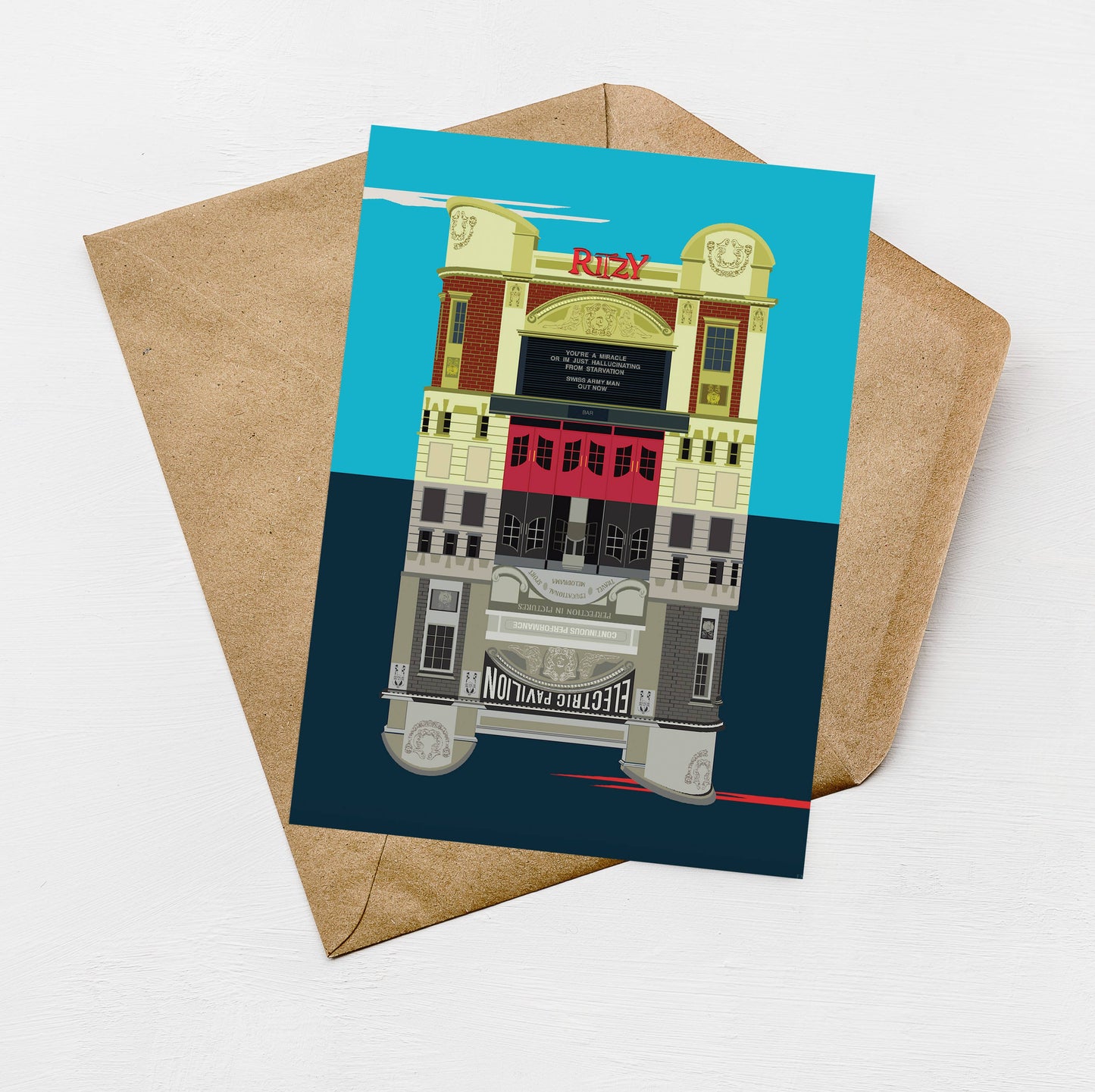 Ritzy Cinema Brixton greeting card with iconic theatre facade