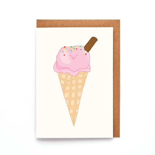 Close up of the sustainably sourced A7 ice cream greeting card