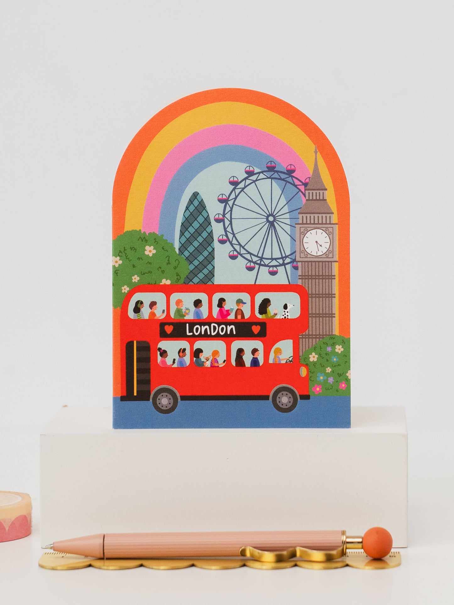 Mifkins London Rainbow card with iconic London landmarks and bright rainbow arch