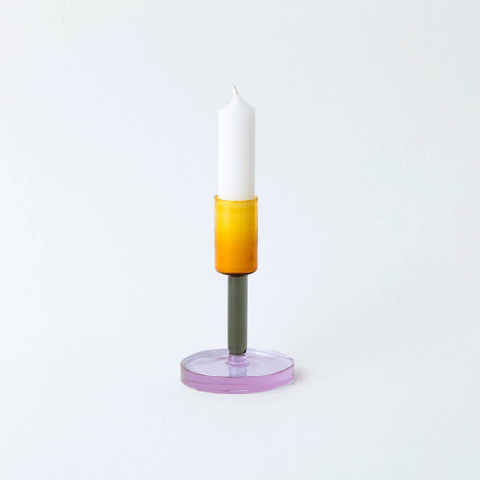 Block Design Medium Dual Colour Glass Candlestick, side view