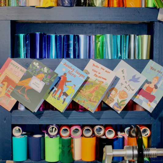 Close up of the vibrant football-themed illustration