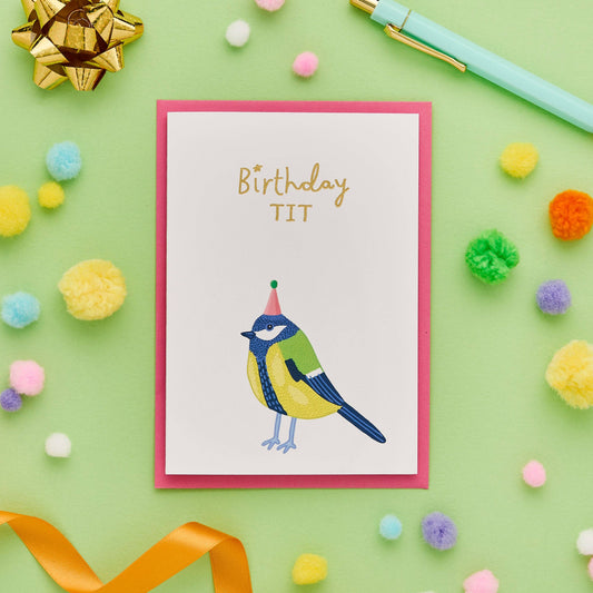 Close up of gold foil detailing on the Birthday Tit card