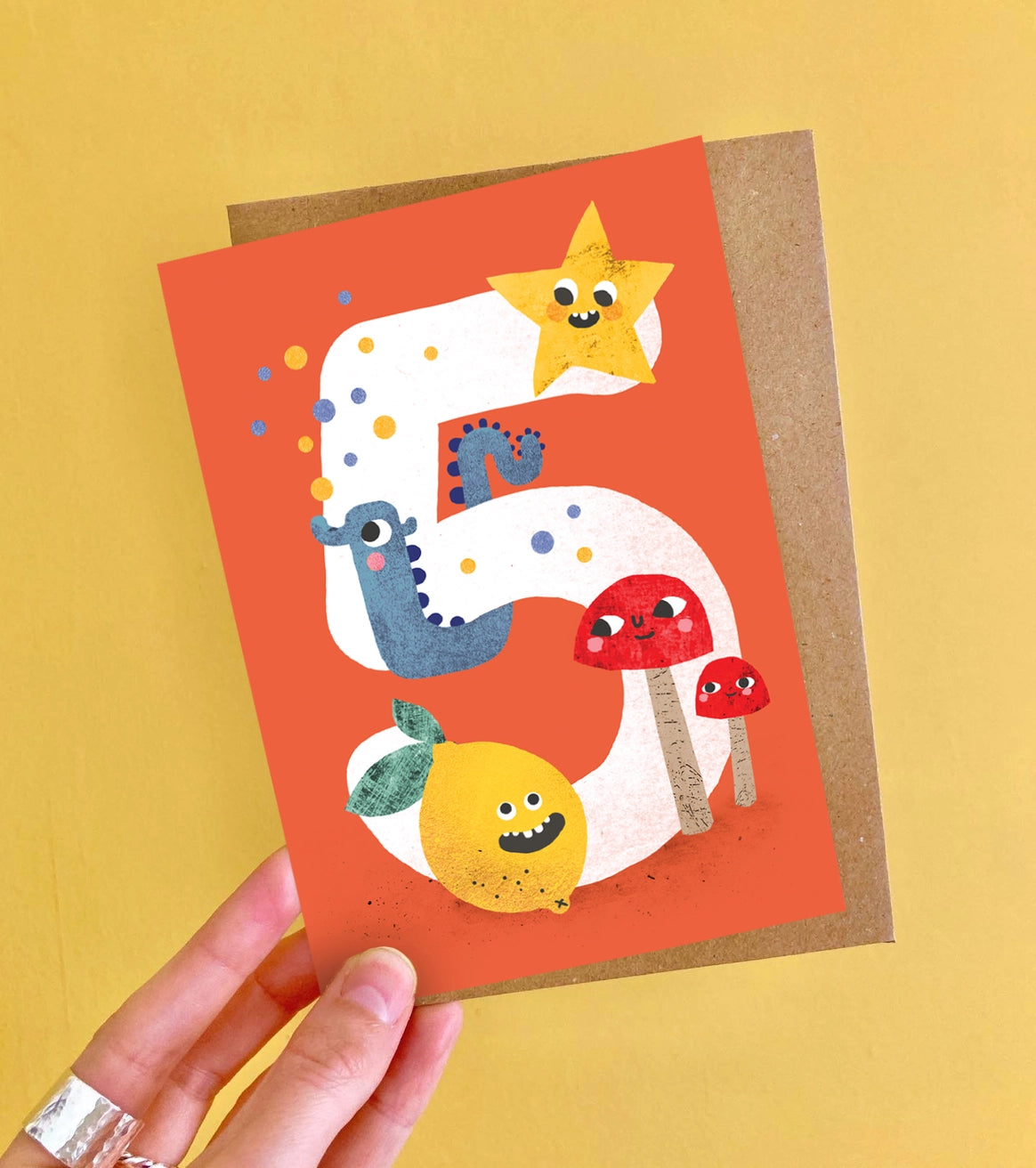 Sustainably sourced A6 greeting card for a 5 year old birthday