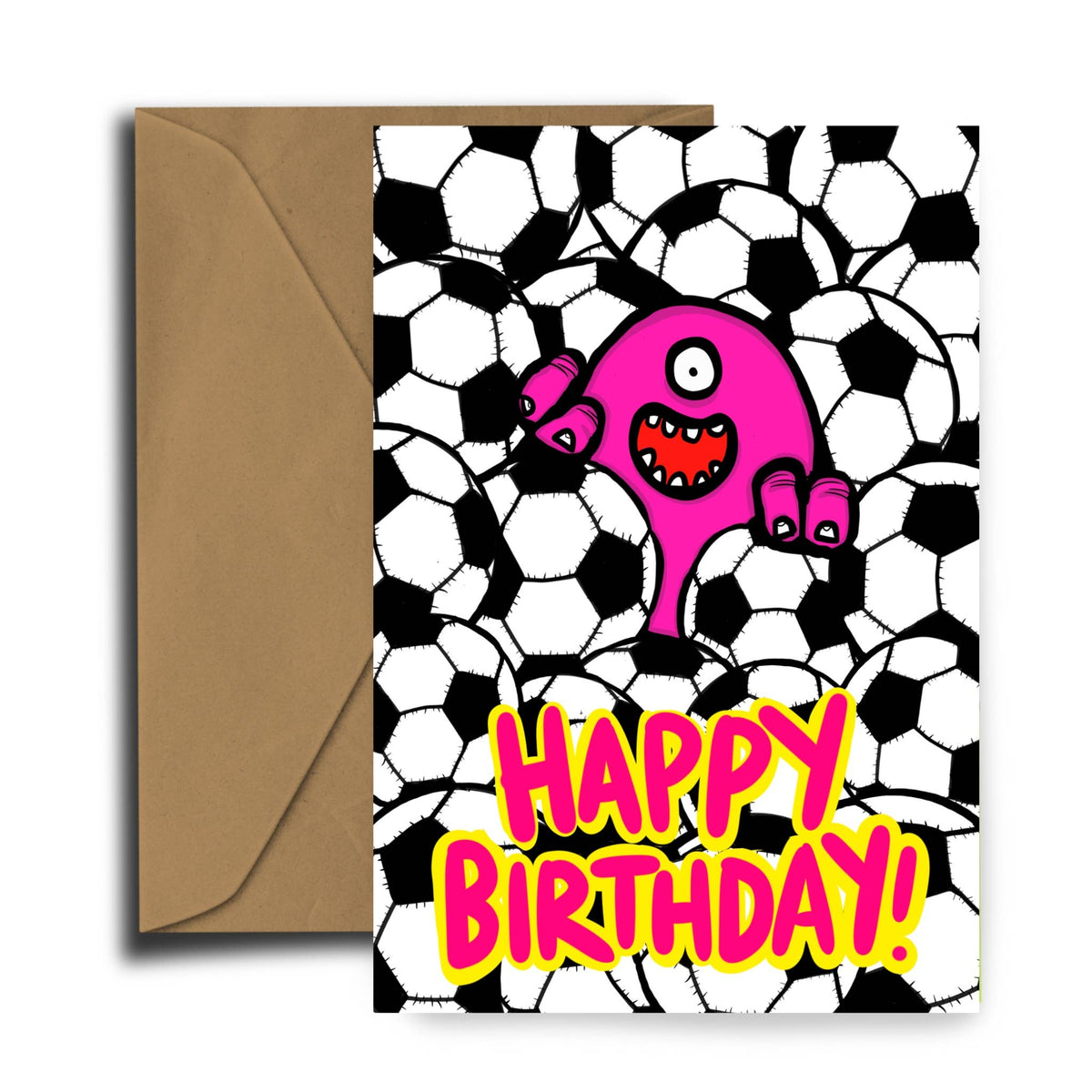 Balls! Football Monster Birthday Card with recycled kraft envelope