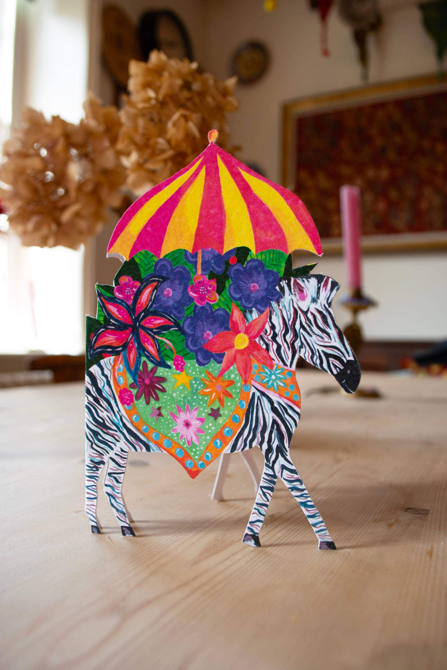 'Zebra Parade' Die-Cut Greetings Card