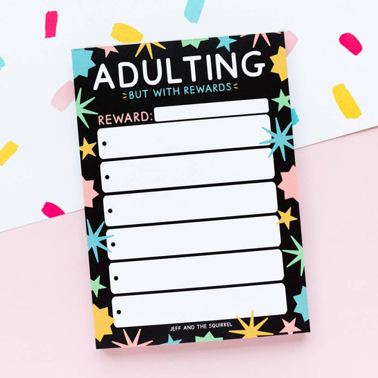 A6 Adulting With Rewards to-do list notepad with paper belly band