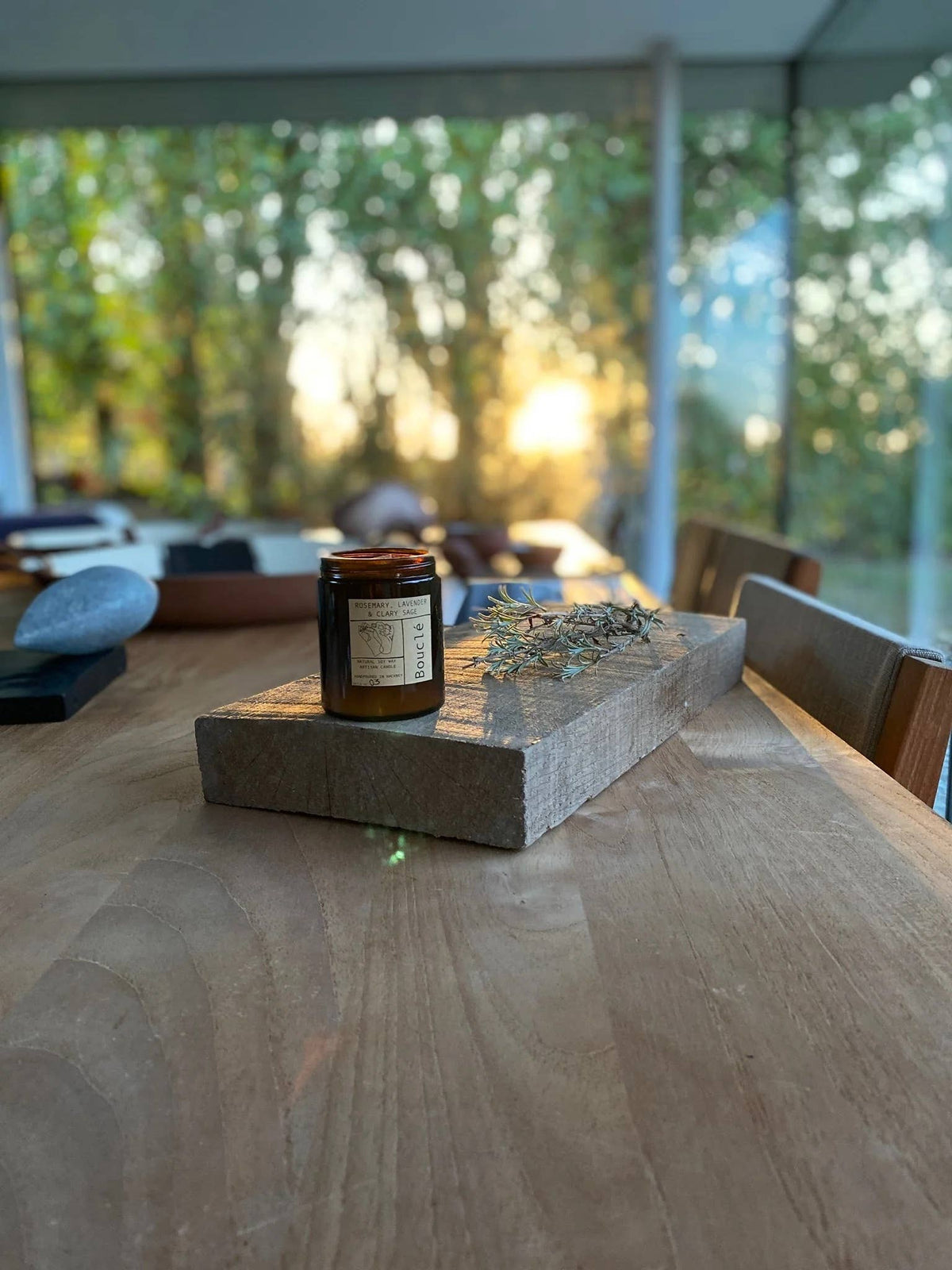 Sustainable natural wax candle burning with a warm glow
