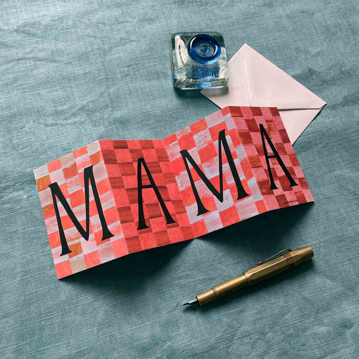 Mama Concertina Card with recycled vegan envelope, plastic-free packaging