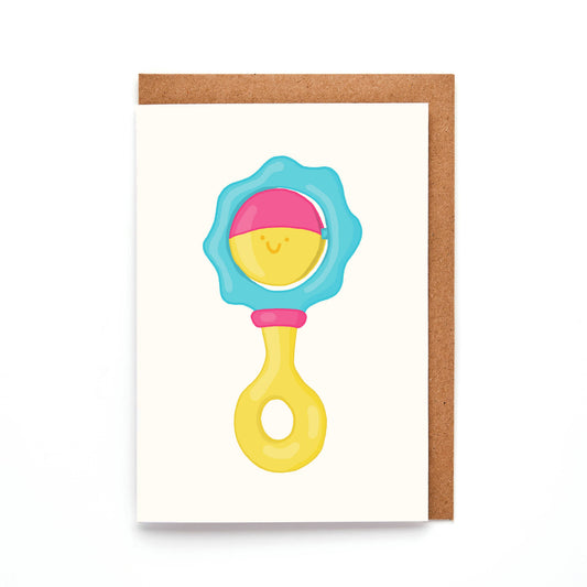 A7 size baby rattle mini card with recycled Kraft envelope