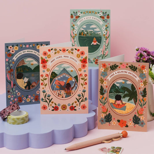 Close up of More Years More Stories hand lettered caption