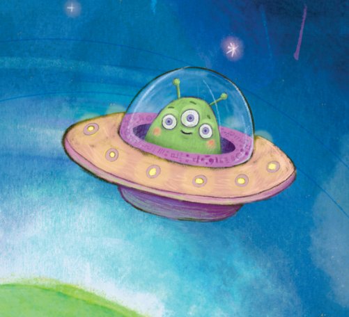 Close-up of 'Space Cadets' 8th birthday card design, showing colourful space rockets and planets.