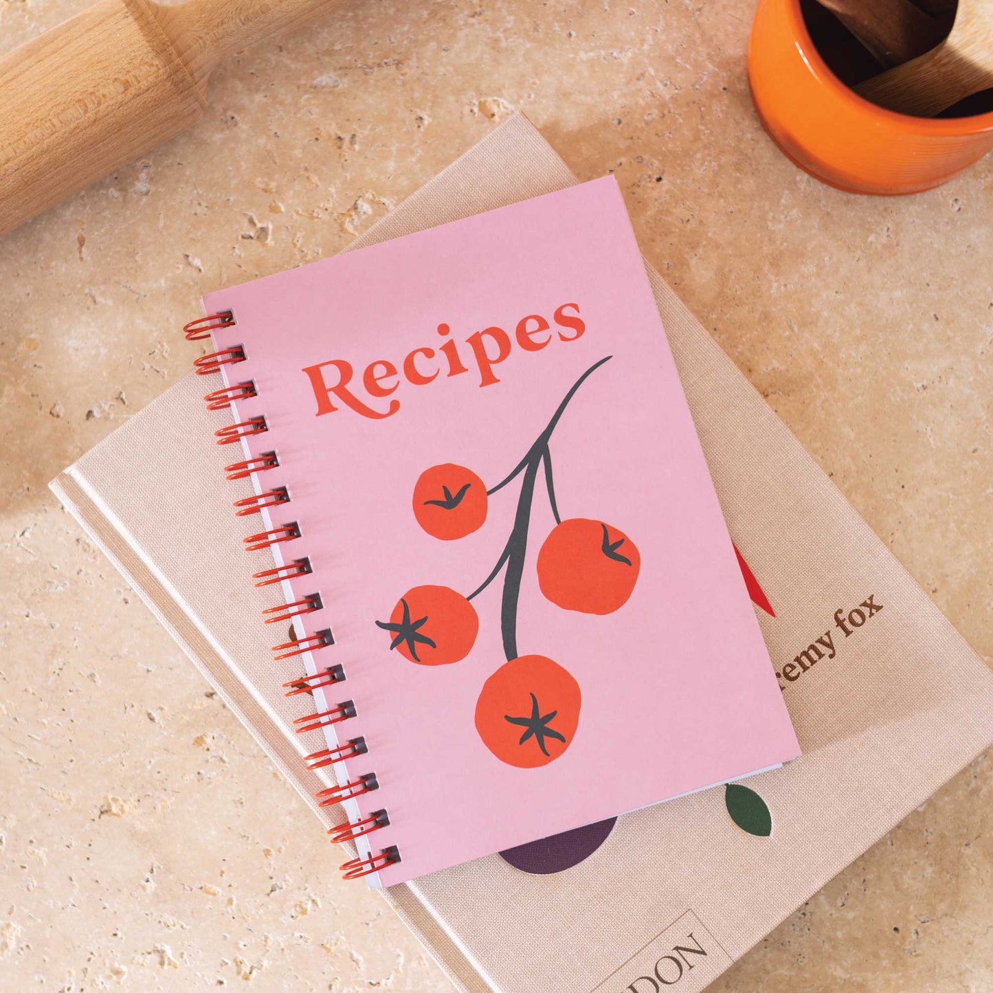 This wire-o bound, blank recipe journal are made up of 128 pages which include handy cooking conversions, index pages, 52 double spread recipe pages, and note pages at the back. With space to add up to 52 recipes. It’s deliciously colourful throughout with a fun, illustrated vine tomato cover.