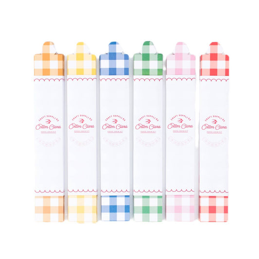 Festive gingham reusable paper chain kit with 48 pre-cut strips in assorted colours, no glue or tape needed, packaged in recyclable UK-made envelope