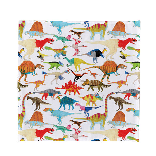 Roar into style with this playful handkerchief pocket square showcasing more than 20 illustrated dinos and prehistoric pals in a repeating pattern! Works double-duty as a dapper pocket square or practical hanky! The perfect cheeky gift or stocking surprise for fashion-forward folks who aren't afraid to show their wild side!