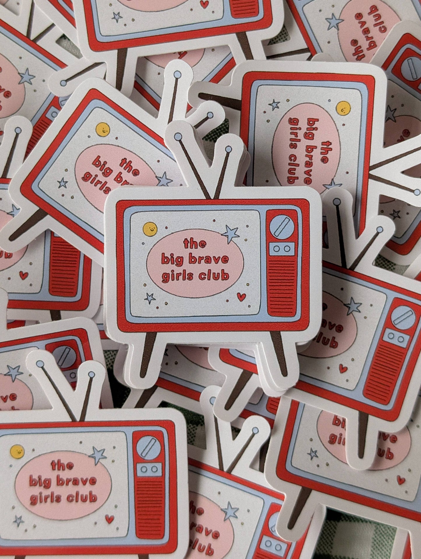 Big Brave Girl Telly waterproof vinyl sticker by Hollie Fuller, approx 5cm x 6cm