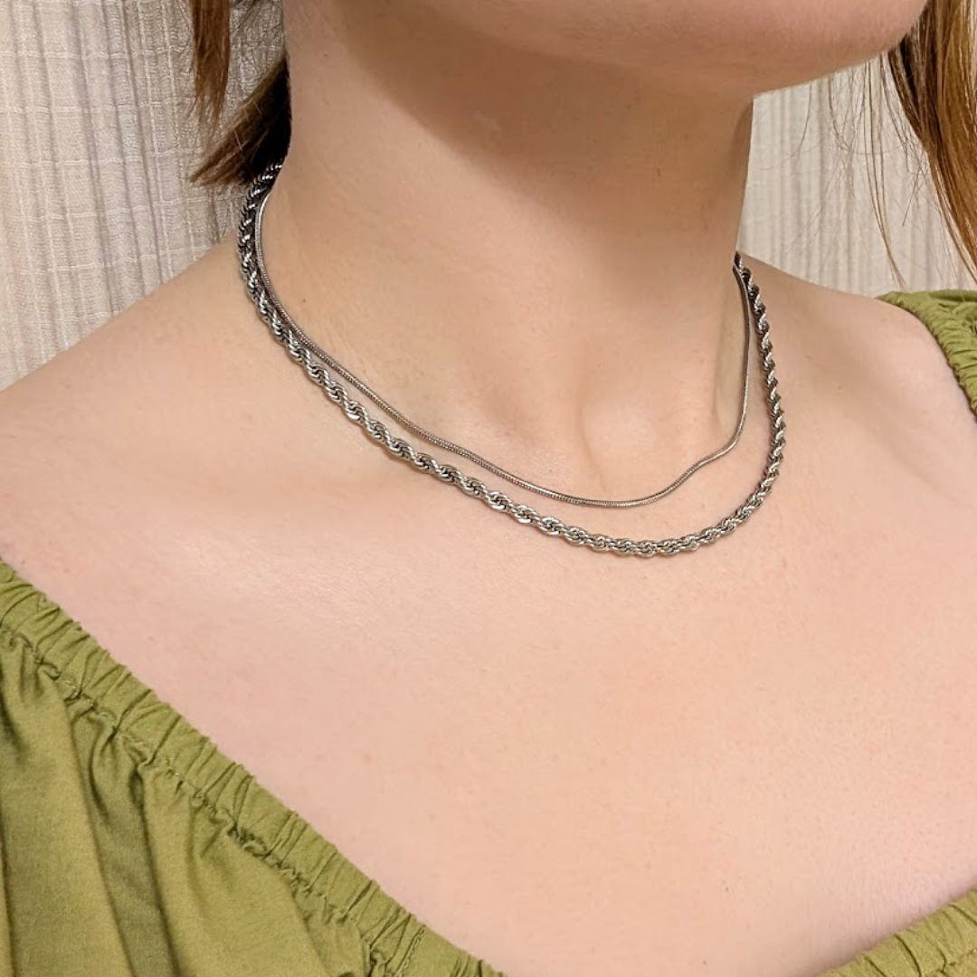Everyday Silver Rope Chain Necklace showing the clasp detail