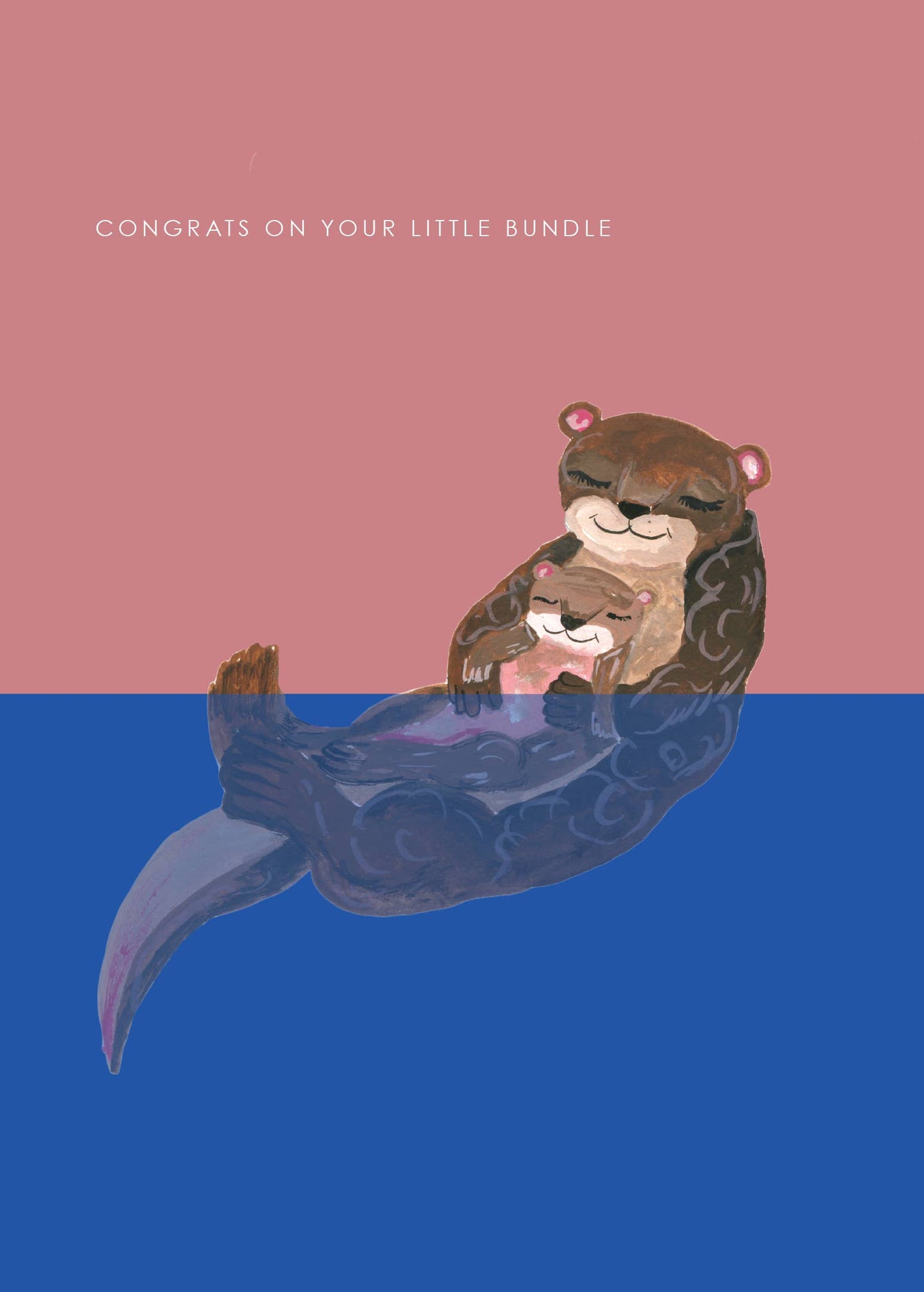 Back of Otter and cub new baby card with recycled kraft envelope