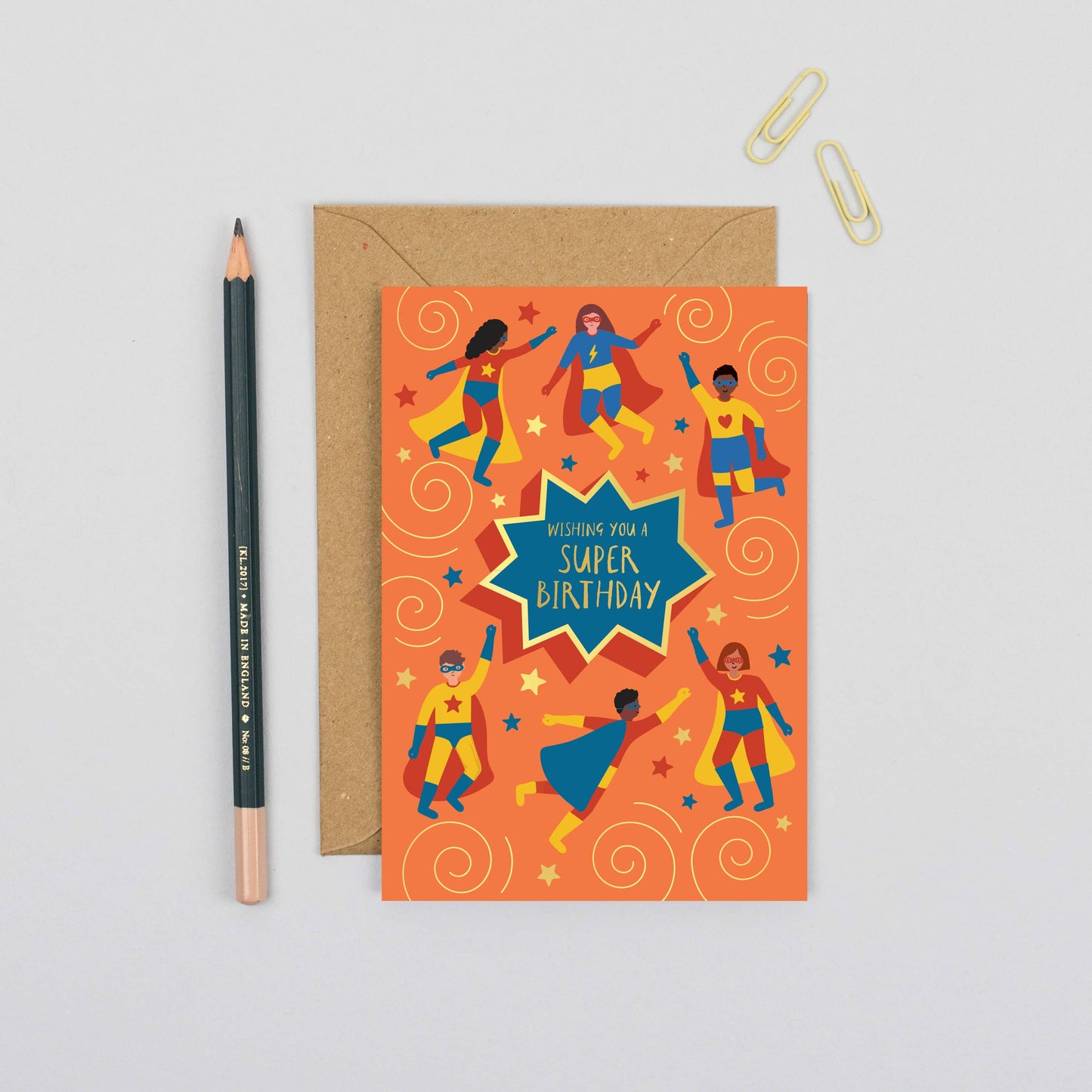 Eco-friendly Superhero Birthday Card for Kids with diverse characters