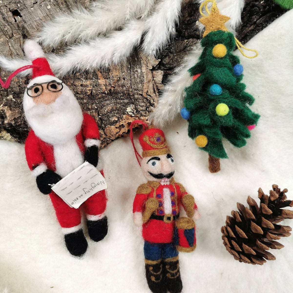 Sustainable handmade felt Nutcracker Ned hanging Christmas tree decoration