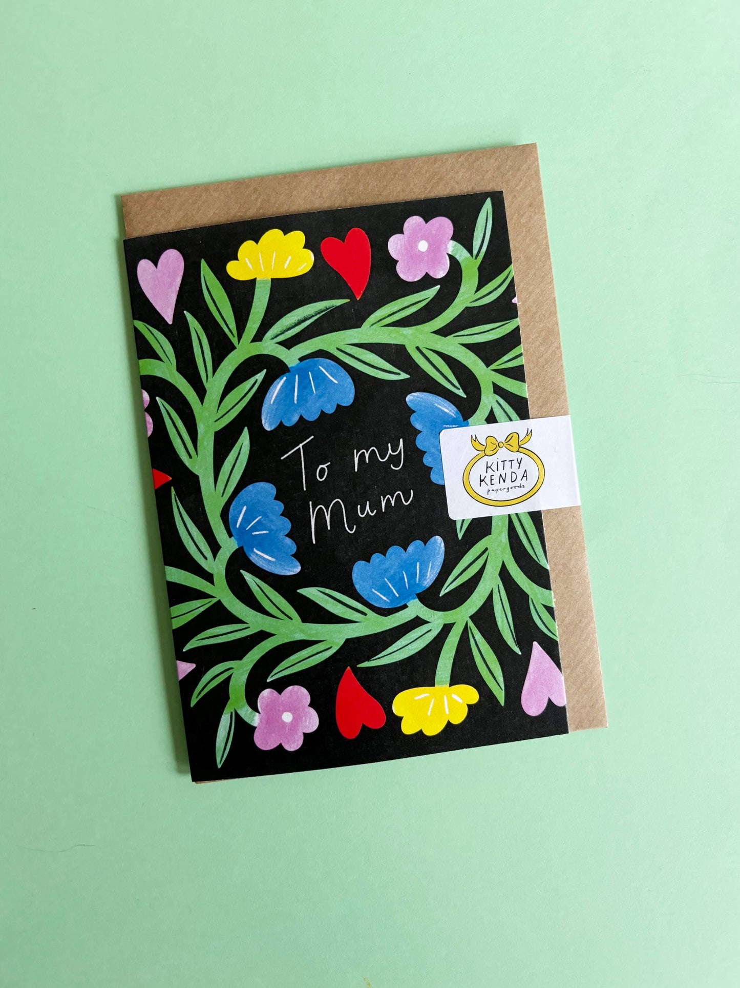 Beautiful illustration of colourful flowers adorning the words To My Mum. Perfect for mum's birthday or Mother's Day.